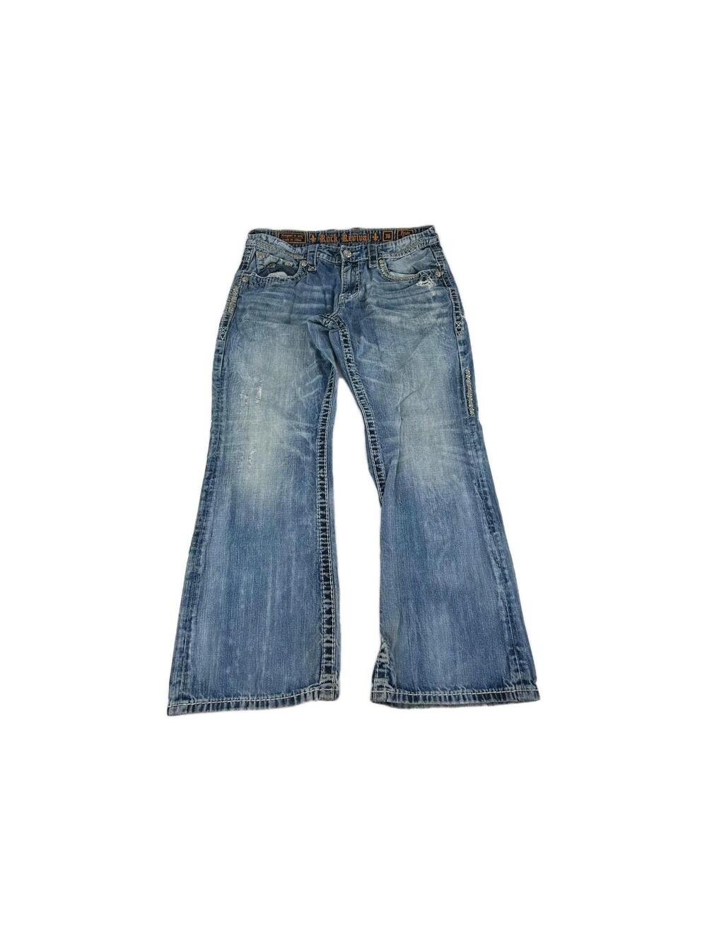Rock Revival Jeans Mens Size 36 Frido Boot Cut Blue Distressed Denim Jeans Pant